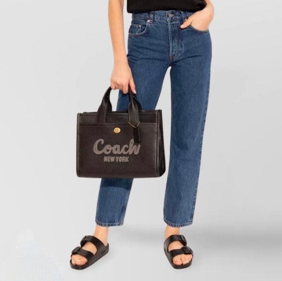 Coach® Pebble Black Leather Cargo Tote Handbag 2025 With Embroidered Logo - Picture 15 of 15